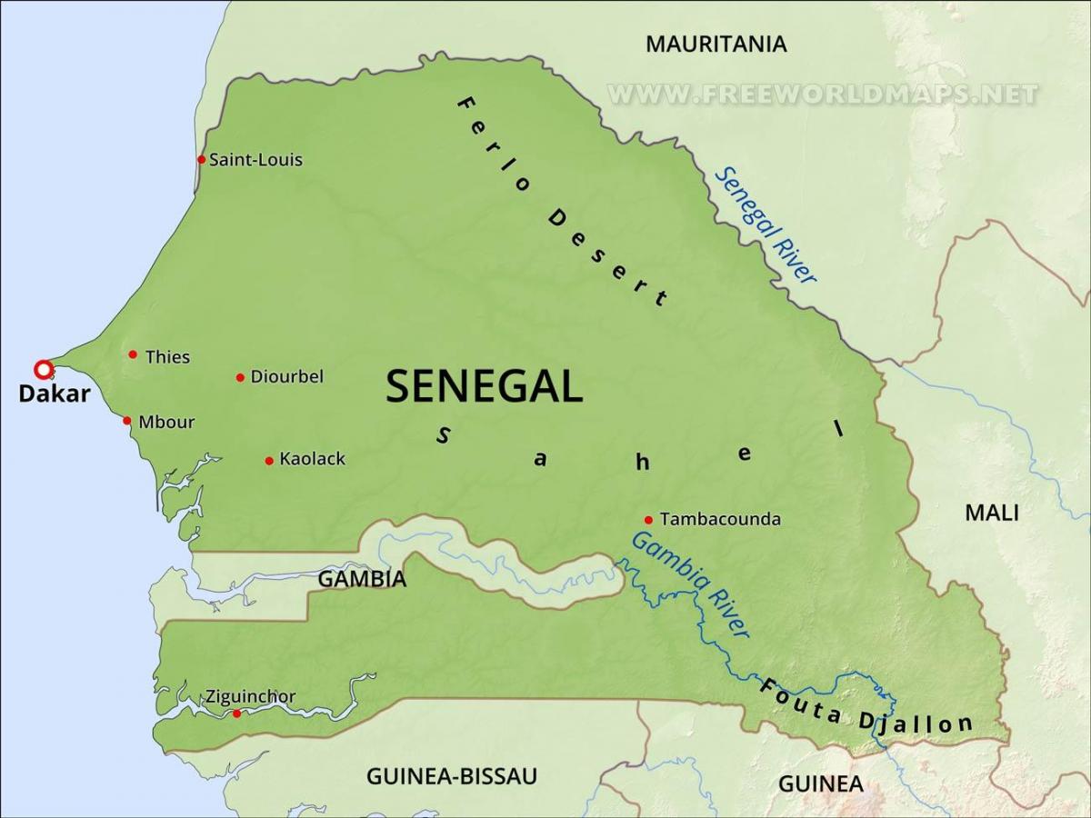 mappa di mappa fisica del Senegal